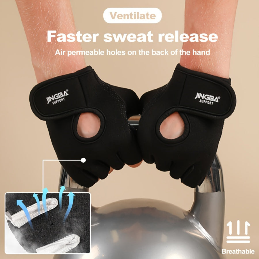 Breathable Sports Gloves with Silicone Non-Slip Palm Matrix, Half Finger Gym Fitness Gloves with Ventilated Back, Durable Polyester Hand Washable Fingerless Cycling Training Gloves - For Men & Women - Suitable for Cycling, Gy